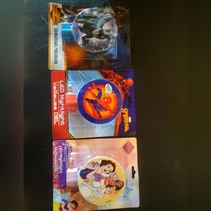 Disney characters led nightlights, brand new in packages.
